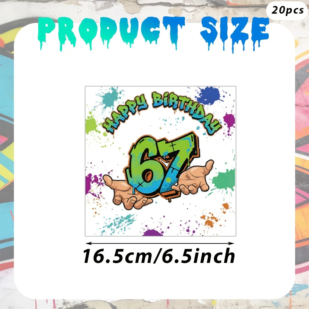 serviettes festives graphiques happy birthday 67 lettres multicolores taches peinture blanc vert bleu orange