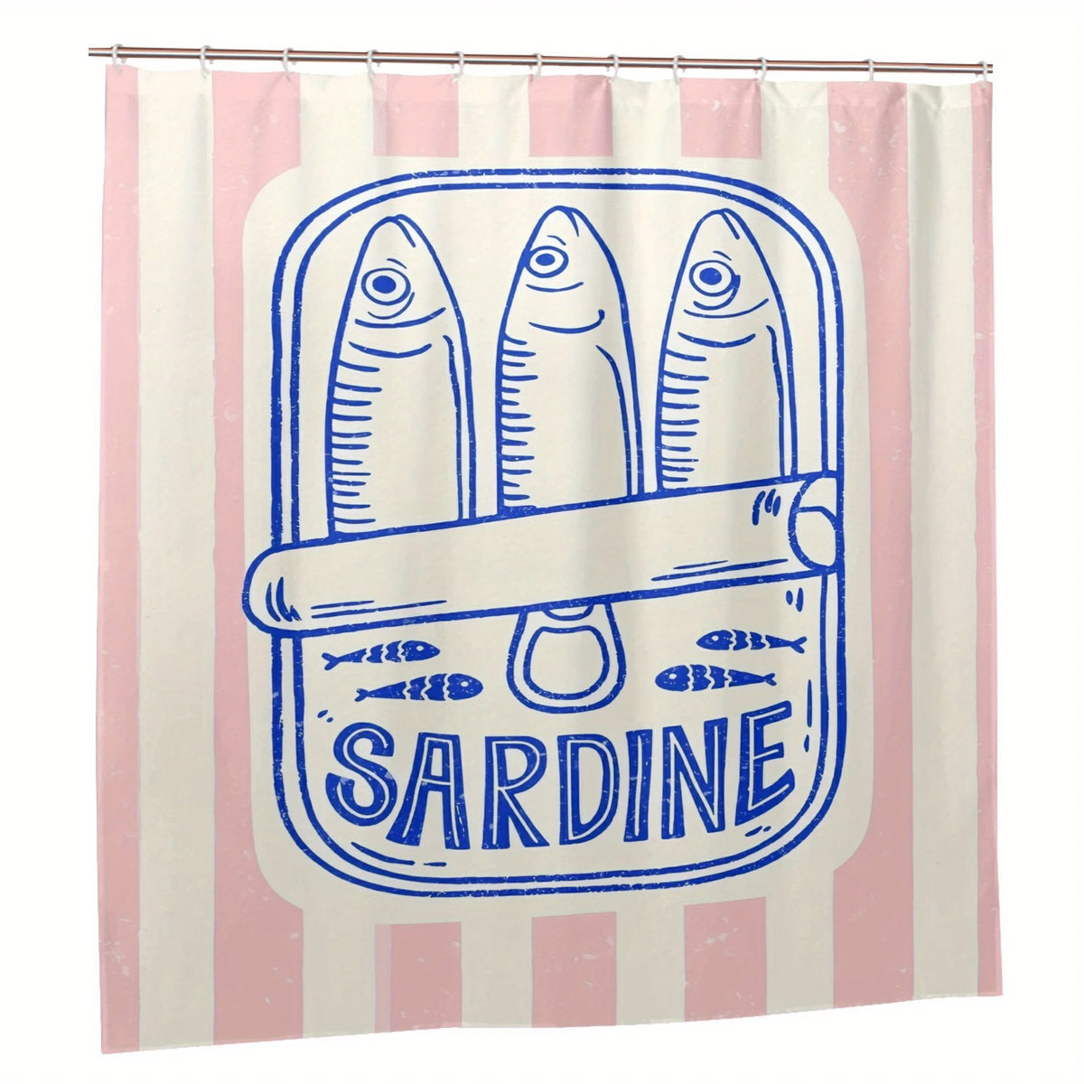 rideau douche moderne rose blanc motif sardine graphique humoristique dimension 71x79in polyester