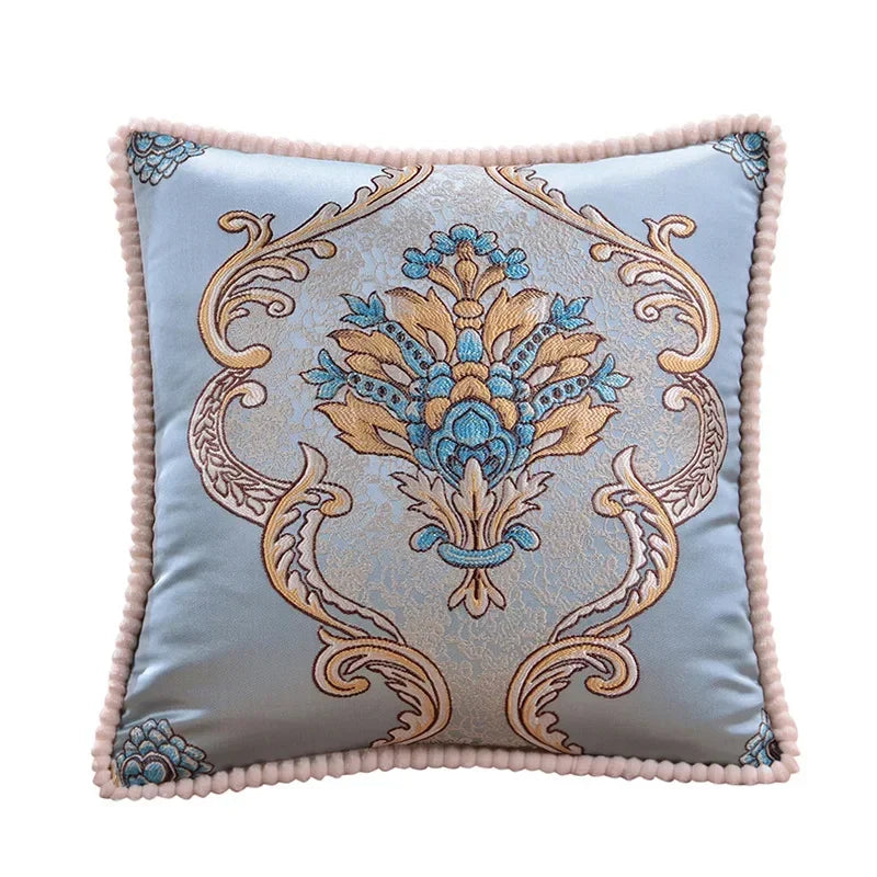 taie d'oreiller polyester broderies florales beige rouge bleu clair marron gris maison hospitalière élégante