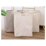 panier linge pliable coton rayures horizontales beige gris moderne poignées plastique
