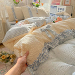 ensemble literie rose vichy doux franges romantique taies oreillers couvre lit