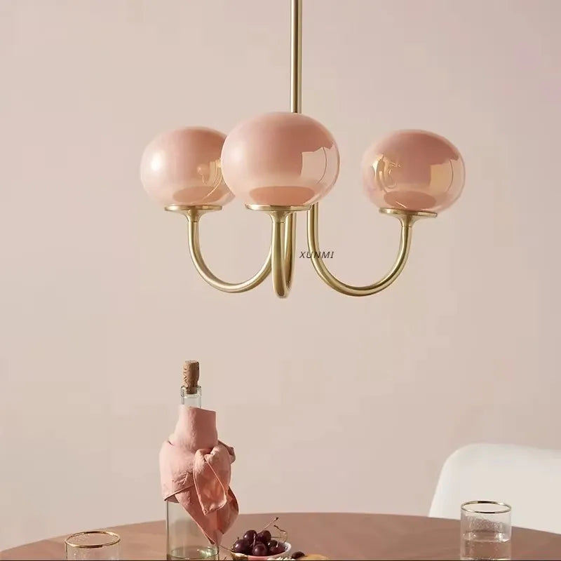 lustre moderne doré rose pâle têtes têtes LED sphères translucides semi encastrée
