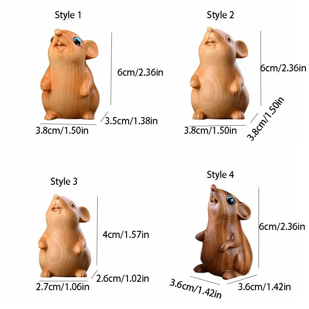 statue animale stylisée souris hamster yeux bleus sculpture bois polie décoration intérieure mignonne brune
