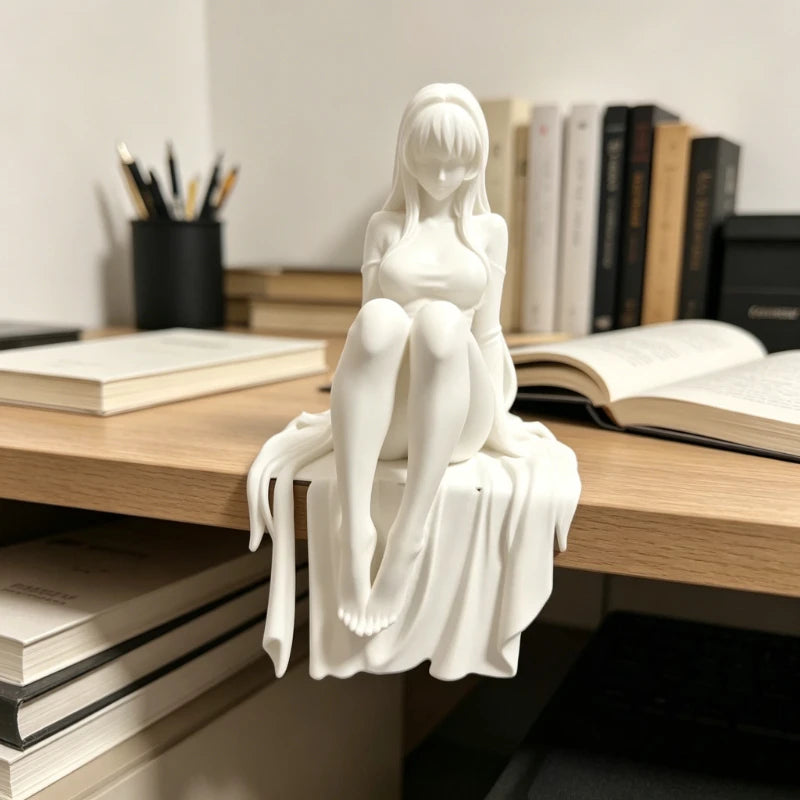 statue décorative femme assise 3d anime manga blanc rose élégante amusante