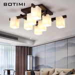 lustre japonais minimaliste bois marron foncé abat jours rectangulaires lumière douce led contracté