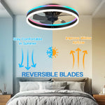 ventilateur led moderne blanc rouge vert bleu anneau lumineux télécommande fixations anneaux lumineuxRGBO