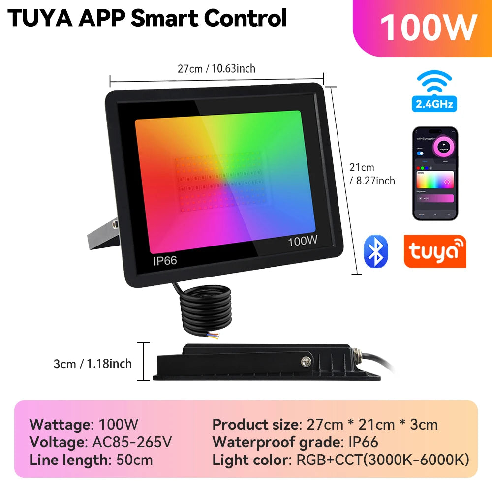 projecteur led ip66 rgb moderne télécommande tuya câble noir extérieur intérieur