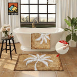 tapis moderne antidérapant palmier blanc marron clair doux 60x40cm chambre bain