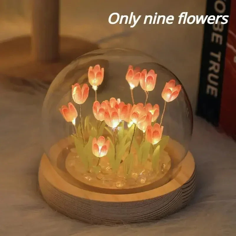 bouquet lumineux tulipes artificielles verre transparent moderne décoration intérieure chambre violettes jaunes vertes
