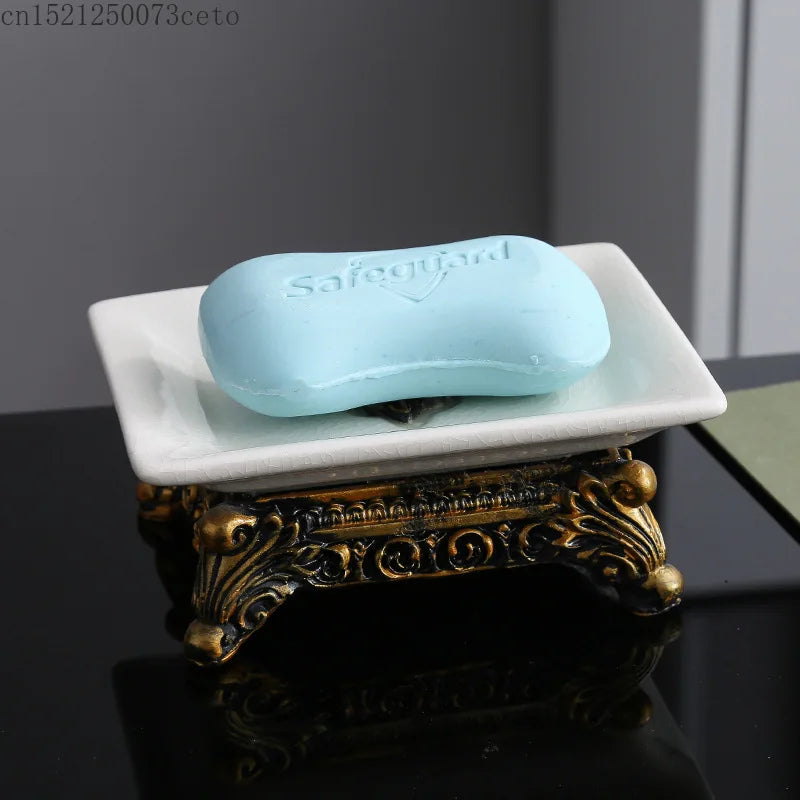 support savon céramique blanc doré ornements classique baroque pièce pied sculpté