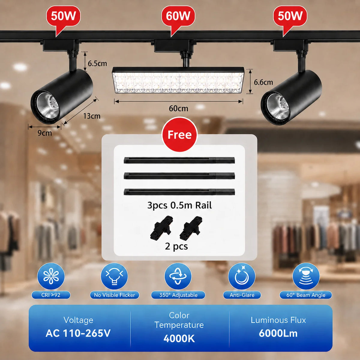 projecteurs led spot noir moderne 50w 60w rail super lumineux