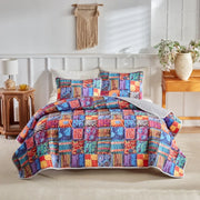 ensemble couette patchwork motifs floraux géométriques bohème multicolore taies d'oreiller