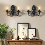 applique murale deux bras ornements baroques motifs floraux bougies noires classique baroque métal fer
