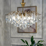 lustre suspension cristal transparent doré lumières classique élégant salon chambre