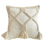 coussin carré beige motif losange texture bouclée décoration maison boho franges