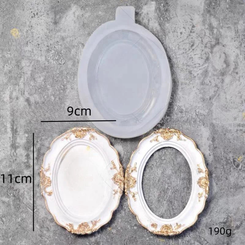 cadre miroir silicone ovale décor floral brillant or blanc classique baroqueintérieur décoration affichage bijoux