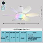 ventilateur led couleurs changeantes bluetooth télécommande moderne arc ciel éclairage chambre musique