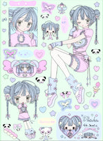 stickers kawaii personnages mignons chats coeurs papillons panda floral rose gris blanc bleu vert