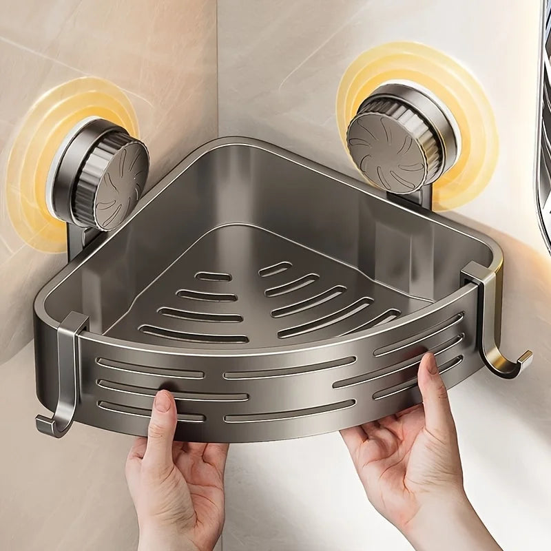 étagère salle bain ventouse métal gris moderne crochets ventouses minimaliste rangement douche