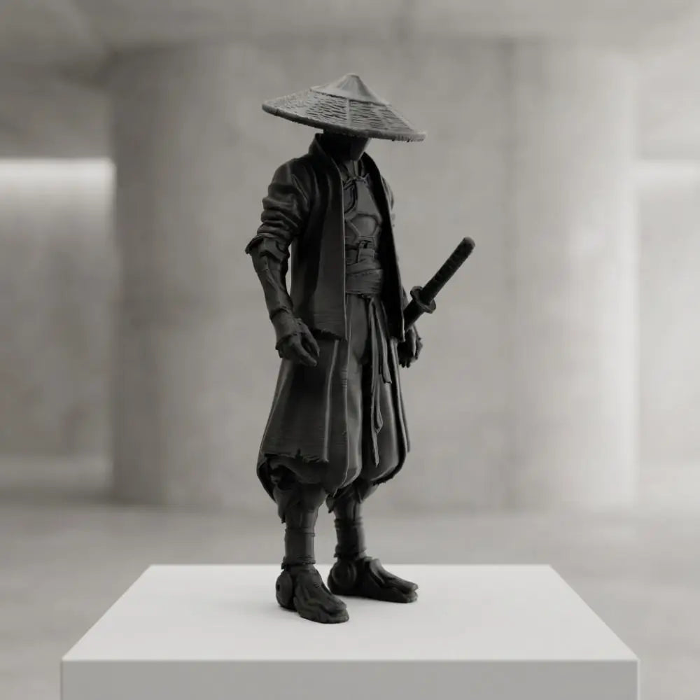 statue ninja noire texturée traditionnelle japonaise katana décoration intérieure erotique samuraï guerrier