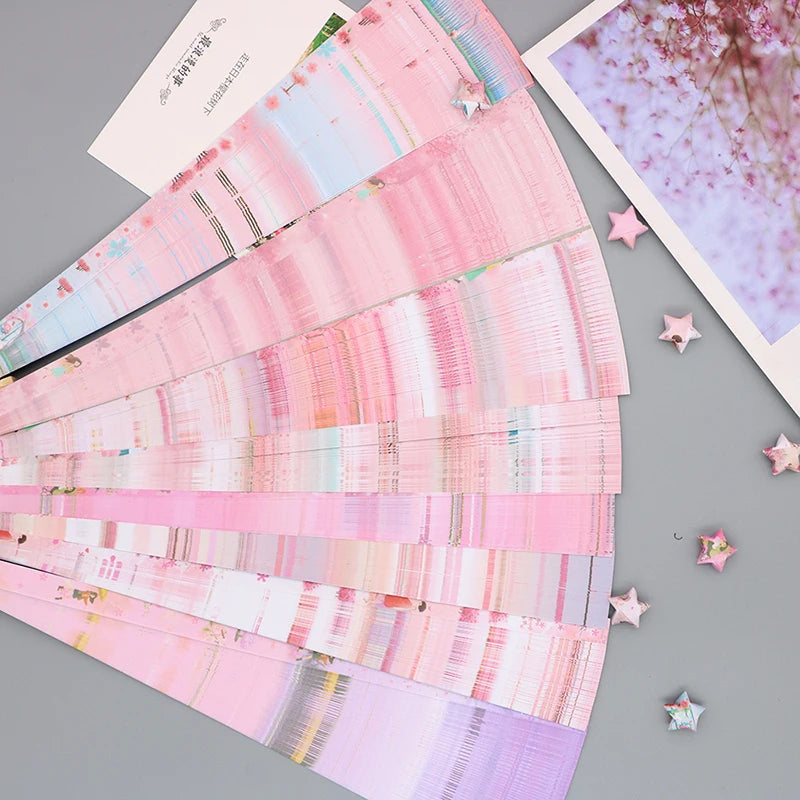rubans décoratifs fleurs cerisier papier origami étoiles rose blanc bleu vert bricolage fête