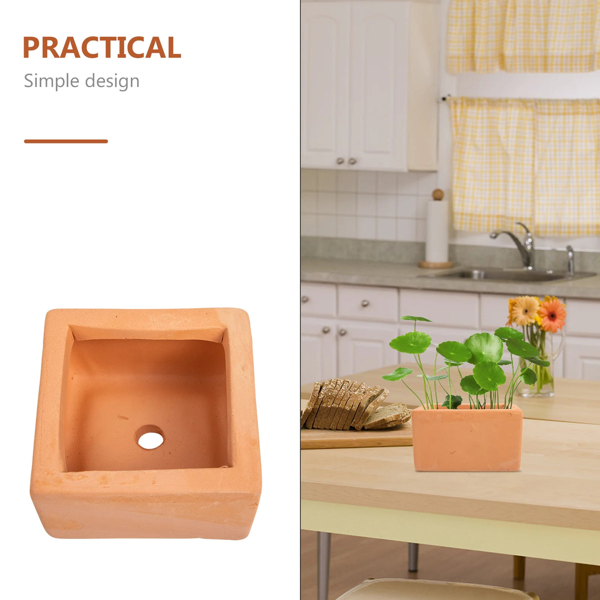 cache pot carré orange terracotta texture naturelle minimaliste moderne pot plantes vertes succulents durable