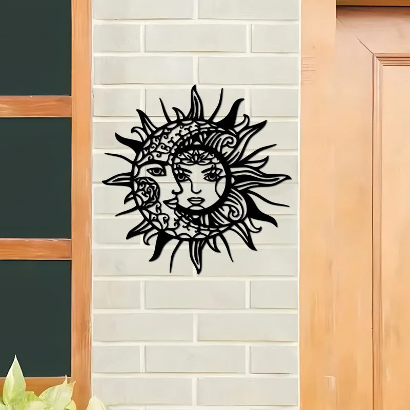 sticker mural art nouveau visage solaire noir adhésif décor intérieur opaque moderne chambre salon
