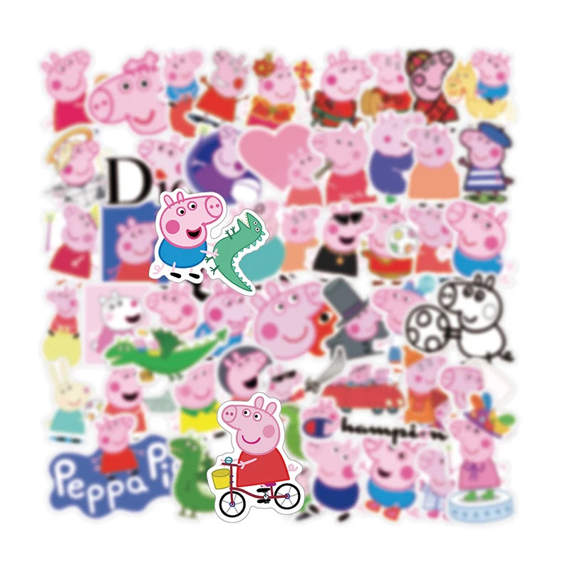 autocollants peppa pig 51 pièces stickers cartoon enfants jouets décoration tasse transparents opaques