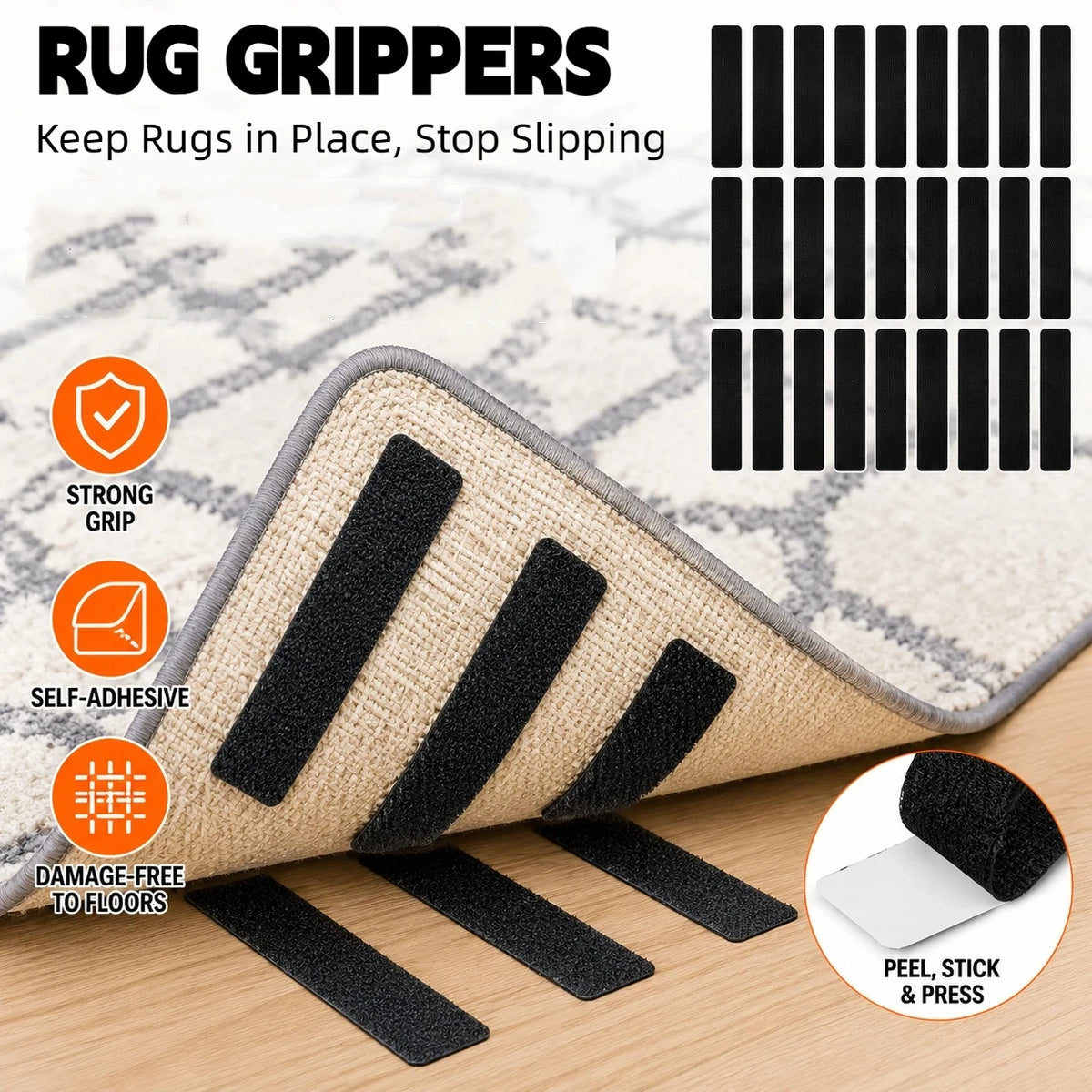 tapis antidérapants adhésifs beige noir texture tissée pratique fonctionnel antidérapants
