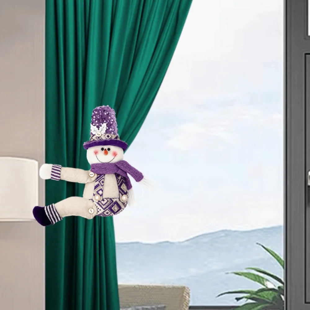 rideaux noël festifs personnages blancs motifs géométriques barbe duvetée boutons décoratifs