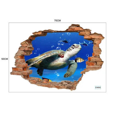 sticker mural 3d scène naturelle illusion optique adhésif multicolore coucher soleil océan planètes enfants