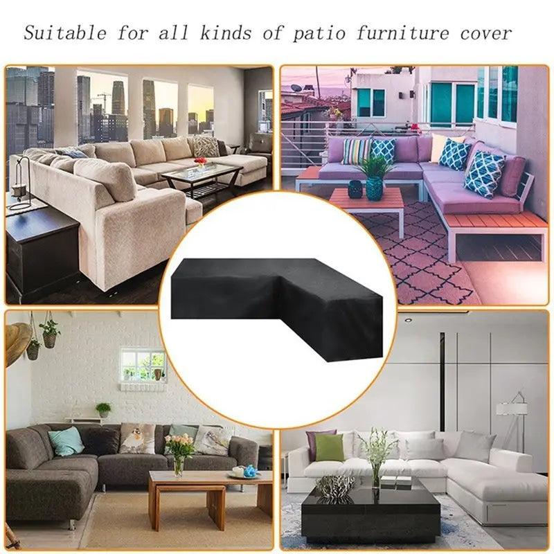 housse canapé d'angle noir soie imperméable moderne cordons serrage poches latéralesextérieur coussins