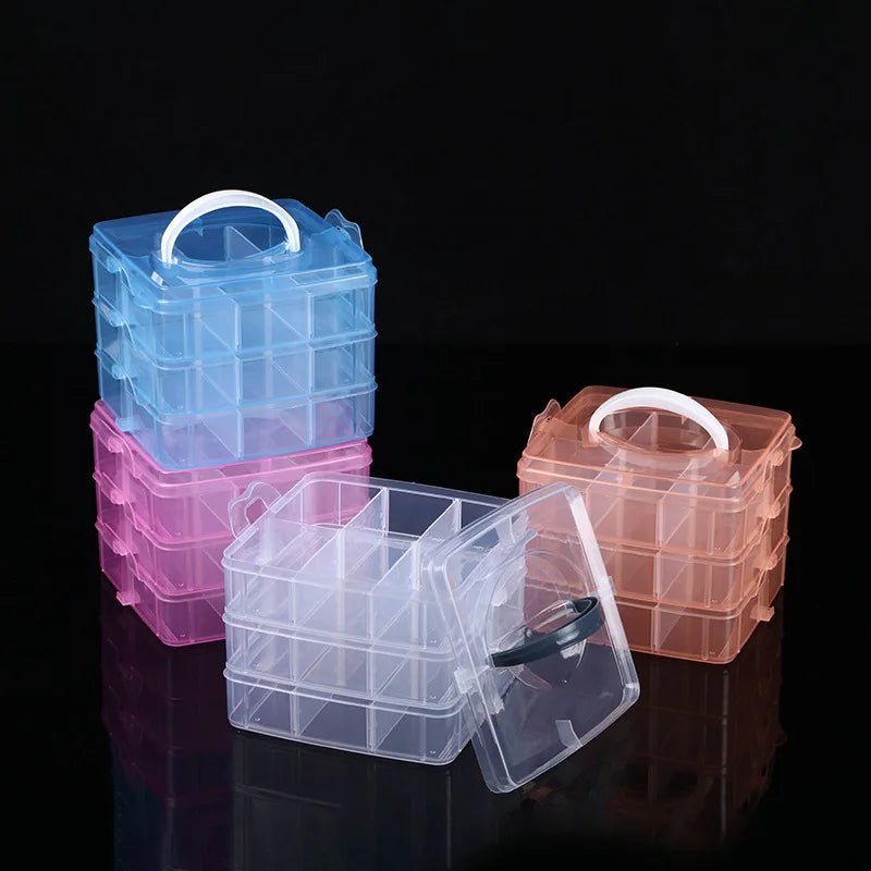 boîtes rangement bijoux bleu rose transparentes modernes réutilisables poignées détachables blanches bijoux dorés rubans