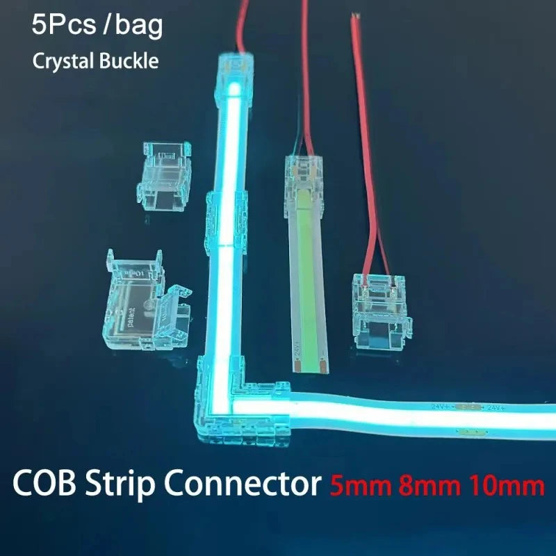 connecteur ruban led cob transparent jaune moderne clips câbles noirs rouges 5v 24v 10mm