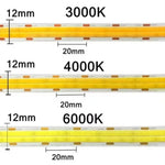 ruban led cob double rangée 24v flexible haute luminosité blanc chaud naturel froid