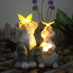 statues decoratives jardin lapin chat papillons lumiere led exterieur impermeable vent pluie