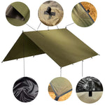 tarp polyvalent camping abri toile épaisse occlusion variable configurations multiples adaptateur