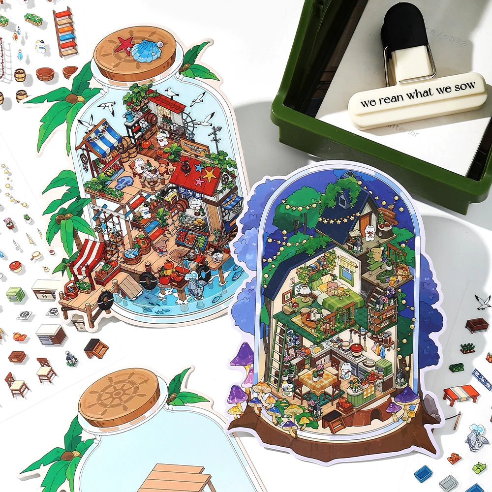 puzzle 3d adhésif illustration miniature meubles animaux structures variées enfants