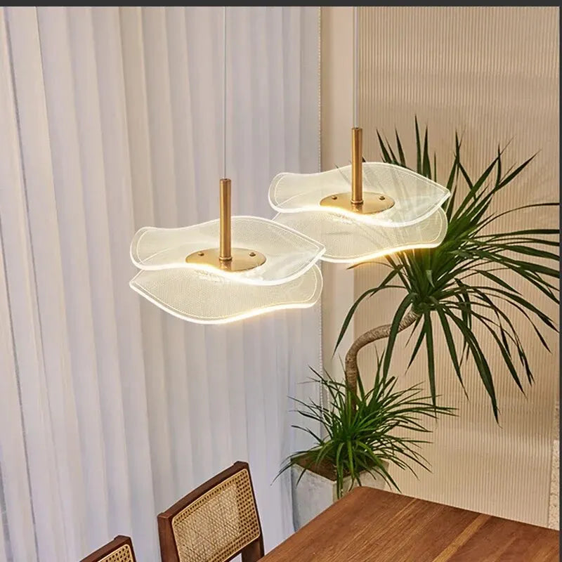 Lampe suspendue moderne minimaliste acrylique blanc doré texturée semi translucide chambre salon