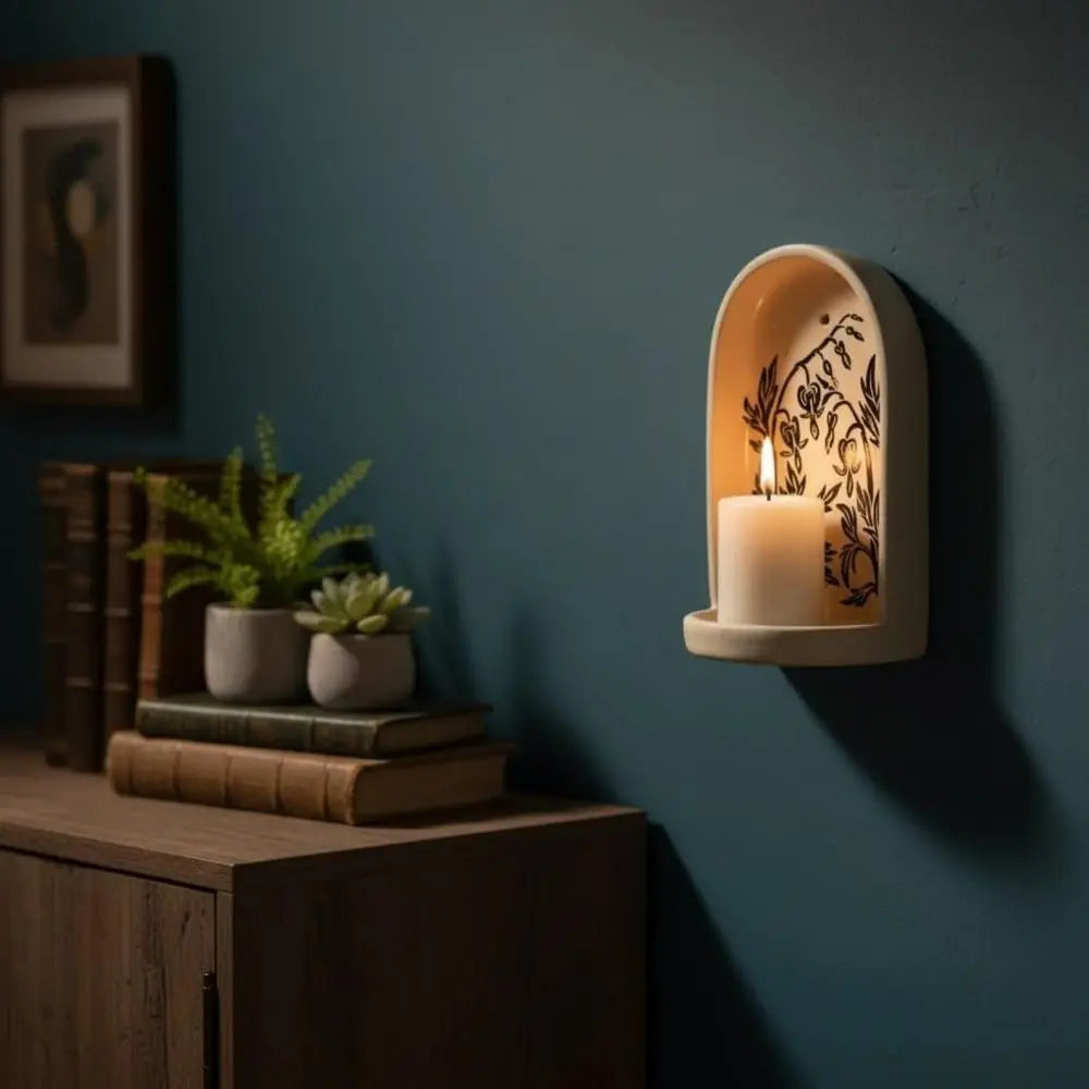 lampe poser artisanale rustique motif floral poissons beige rouge noir decoration maison