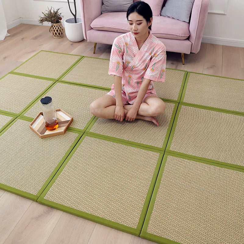 tapis sol modulable tissé motifs géométriques couleur beige marron traditionnel japonais