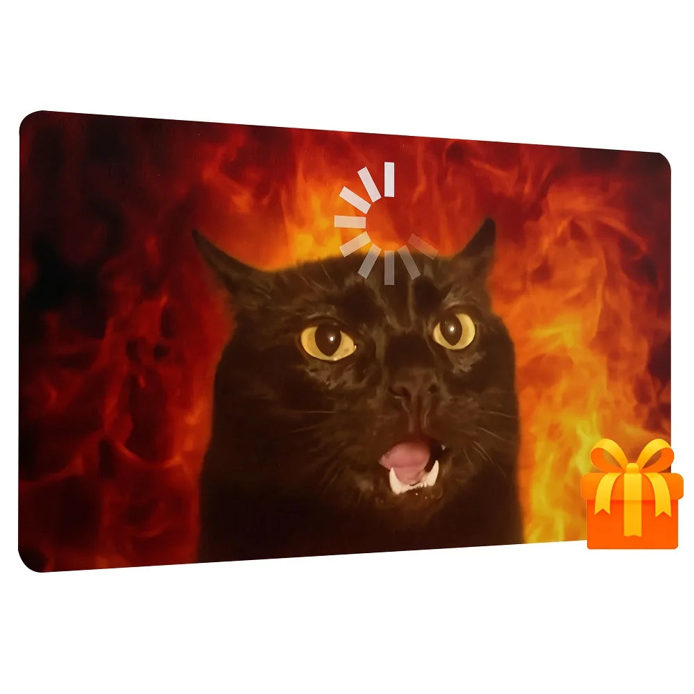 tapis jeu cartes chat noir flammes antidérapant durable humeur simple art 35x60cm