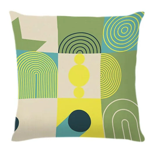 coussin carré moderne 45x45cm vert bleu jaune beige motif géométrique chambre salon decoration noël