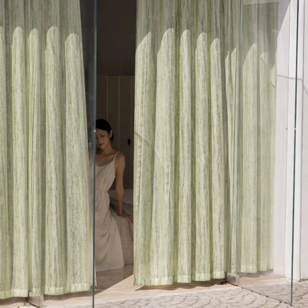 rideau vert clair moderne rayures horizontales coton lin salon chambre balcon