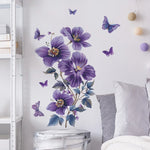 autocollants muraux papillons fleurs violets bleus dorés décoration intérieure réaliste chambre salon