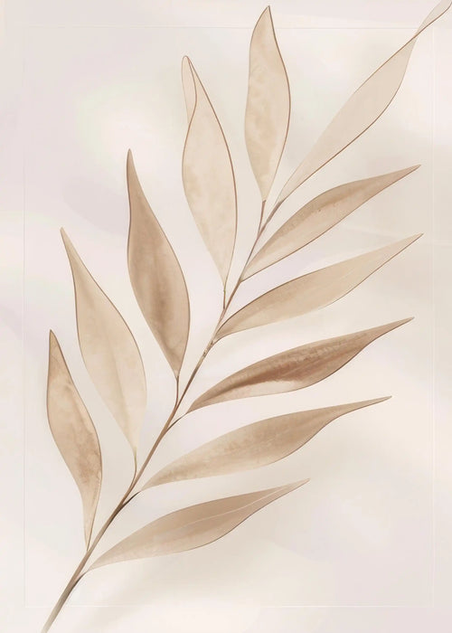 affiche art minimaliste feuilles beige cadre bois décoration murale salon moderne peinture toile