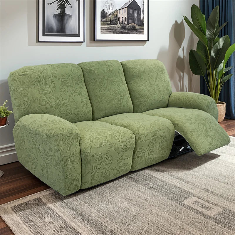 Housse canapé inclinable places vert olive imprimé feuilles moderne adhésif Jacquard polyestère