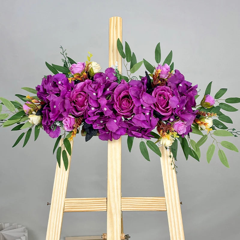 décoration mariage guirlande fleurs artificielles soie violet blanc crème vert jaune