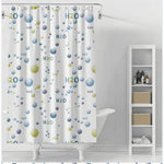 rideau douche moderne blanc bleu vert jaune motifs h2o bulles savon pvc opaques anneaux