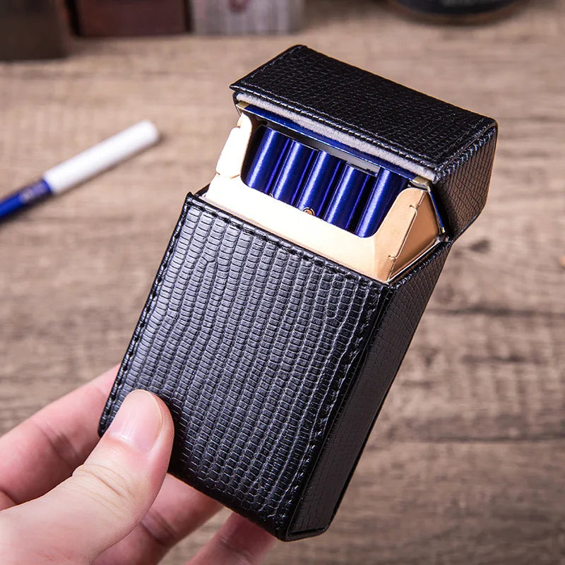 boîte cigarettes étui cuir crocodile noir classique fumer tabac cadeau fumeur rangement portebriquet